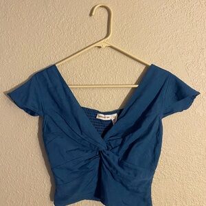 Blue Flutter Sleeve Crop Top